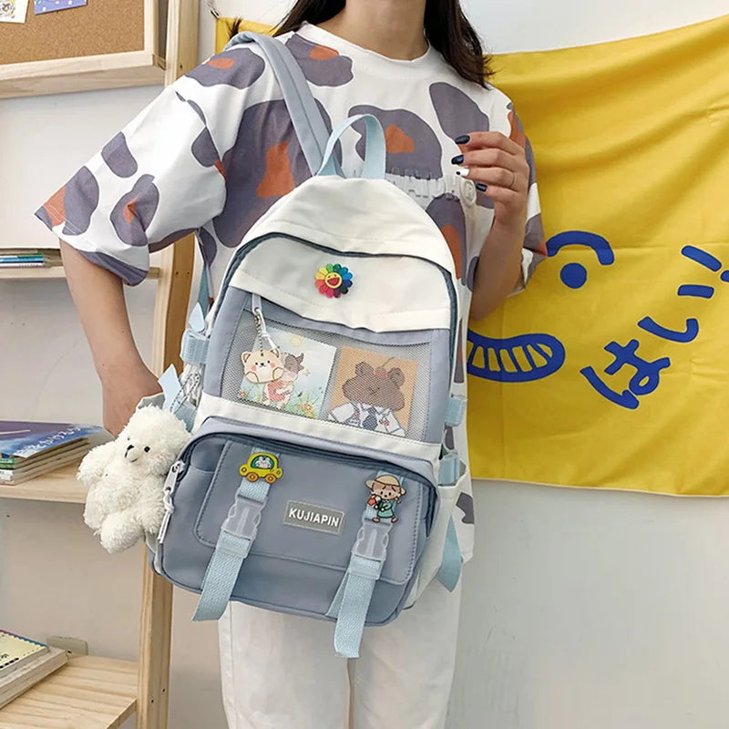 Large Capacity Canvas Female Schoolbag College Lady Laptop Backpacks