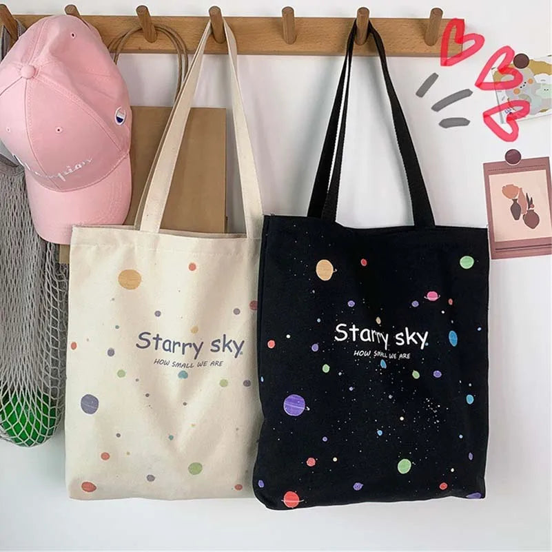 Canvas Hand Bag For Women Romantic Stars Pattern Lightweight Shoulder Bag