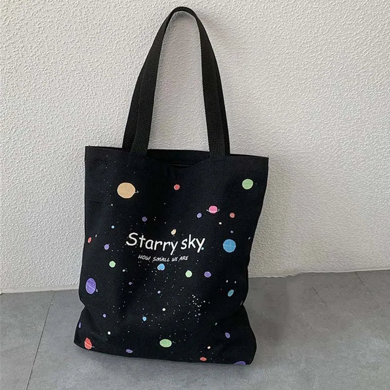 Canvas Hand Bag For Women Romantic Stars Pattern Lightweight Shoulder Bag