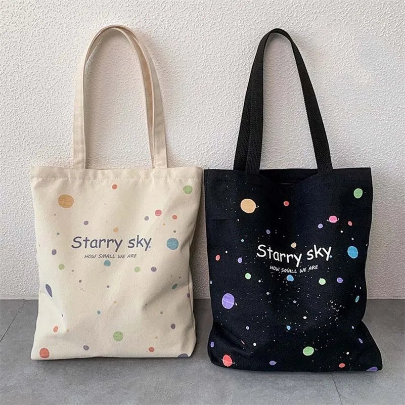 Canvas Hand Bag For Women Romantic Stars Pattern Lightweight Shoulder Bag