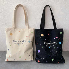 Canvas Hand Bag For Women Romantic Stars Pattern Lightweight Shoulder Bag