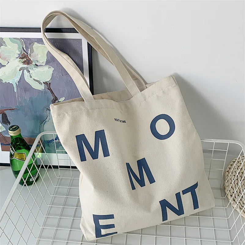 Canvas Hand Bag For Women Shopping Letter Pattern Female Shoulder
