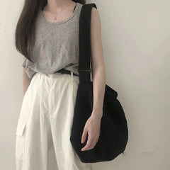 Large Capacity Canvas Hobo Shoulder Bag Women Summer Solid Gym Shopping Tote