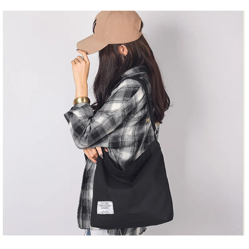 Large Capacity Canvas Shopping Bag Retro Ladies Messenger Bag