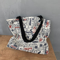 Japanese Vintage Canvas Shoulder Bag Eco Shopping Tote Handbag