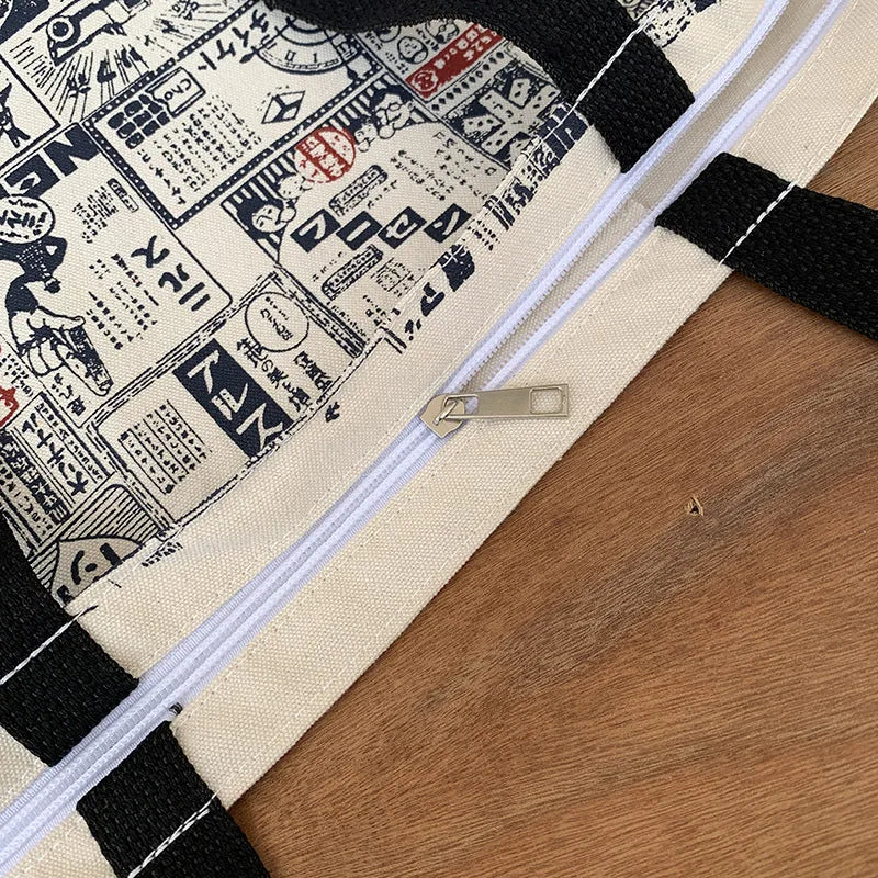 Japanese Vintage Canvas Shoulder Bag Eco Shopping Tote Handbag