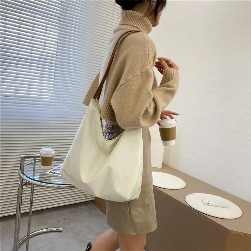 Large Capacity Canvas Shoulder Bag for Women Solid Vintage Tote Bag