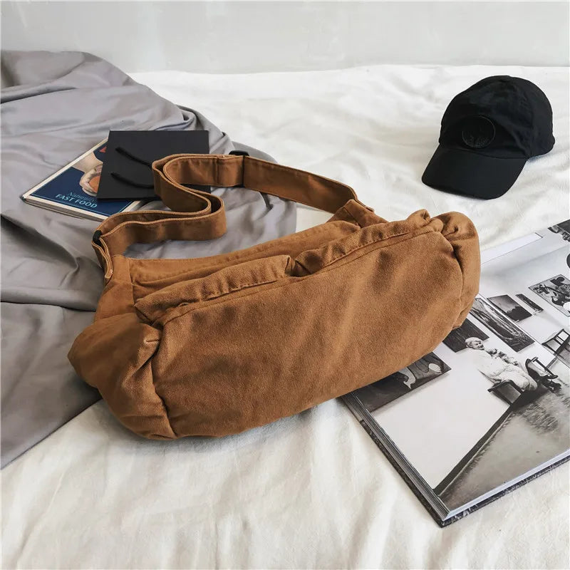 Large Capacity Canvas Shoulder Bags Soft Denim Travel Bag