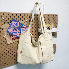 Large Capacity Canvas Shoulder Bag Soft Denim Travel Bag for Women
