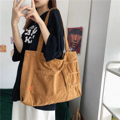 Large Capacity Canvas Shoulder Bag Soft Denim Travel Bag for Women