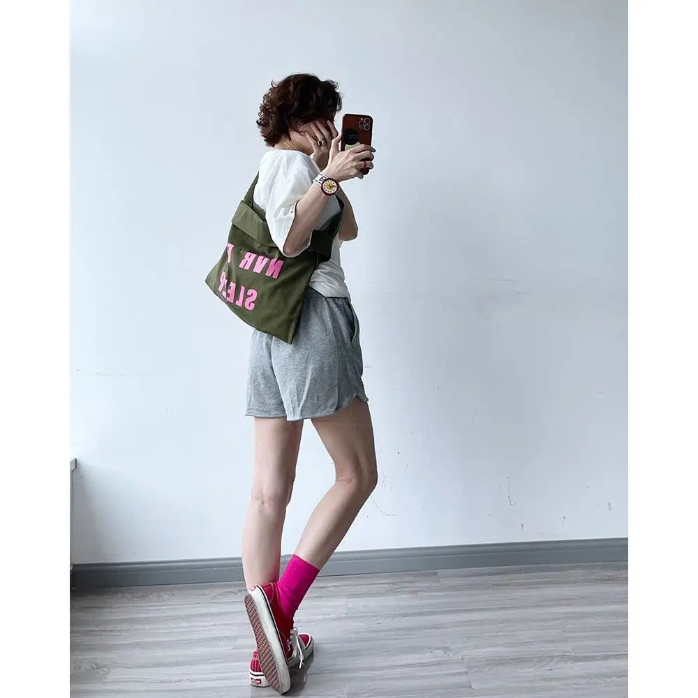 Large Capacity Canvas Shoulder Bags Soft Denim Leisure Travel Bag