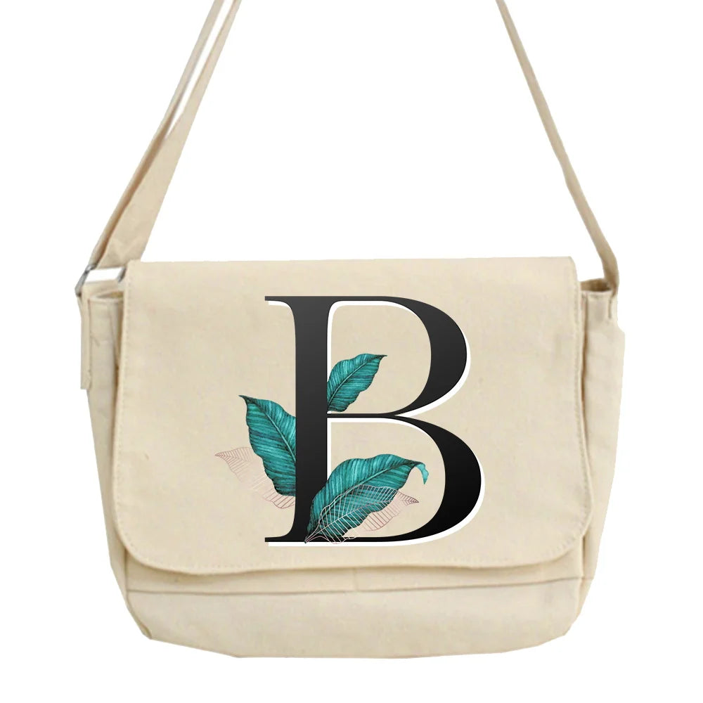 Japanese Harajuku Canvas Shoulder Bag Student Crossbody Leaf Letter Printed