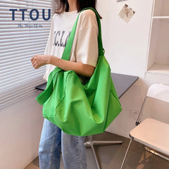 Large Canvas Women Tote Bag Solid Shoulder Bag Female Casual Travel Handbag