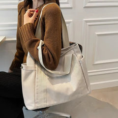 Large Capacity Canvas Women's Handbag Shoulder Bag Zipper Solid Student Schoolba