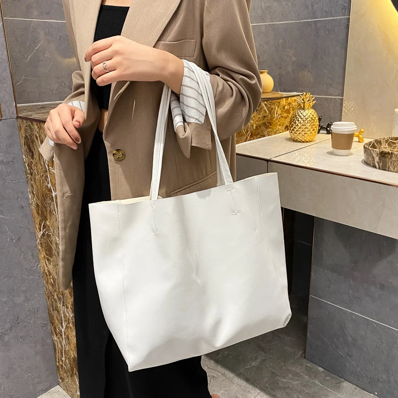 Large Capacity Women Totes Shoulder Bag PU Leather Vintage Soft