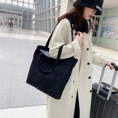 Corduroy Shopping Bag Canvas Shoulder Bag Retro Solid Women's Handbag