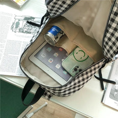 Plaid Backpack Shoulder Bag Women Laptop Mochila Travel Rucksack