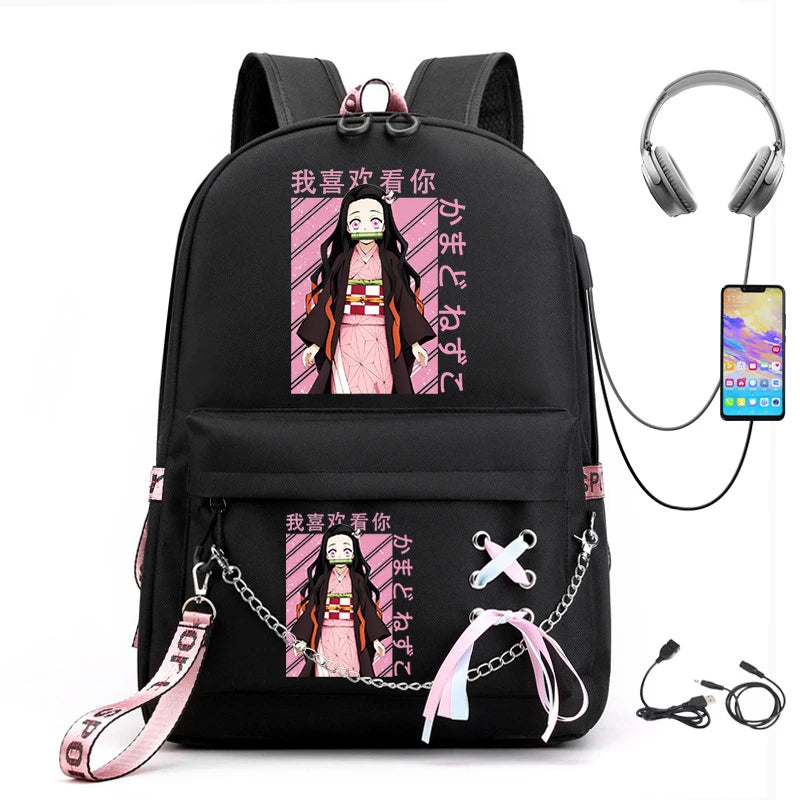 Large Capacity Demon Slayer Anime School Bag Harajuku Casual Backpack