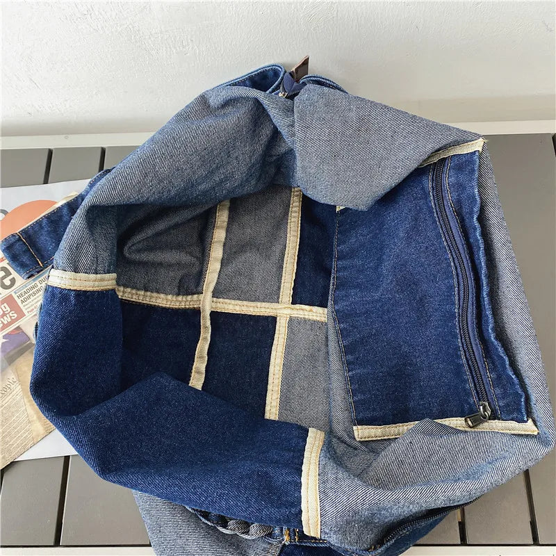 Large Denim Shoulder Bag for Women Patchwork Hobos Casual Packages