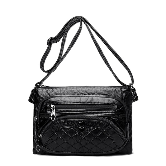 Double Pocket Crossbody Bag Women Shoulder Bags Leather Handbags