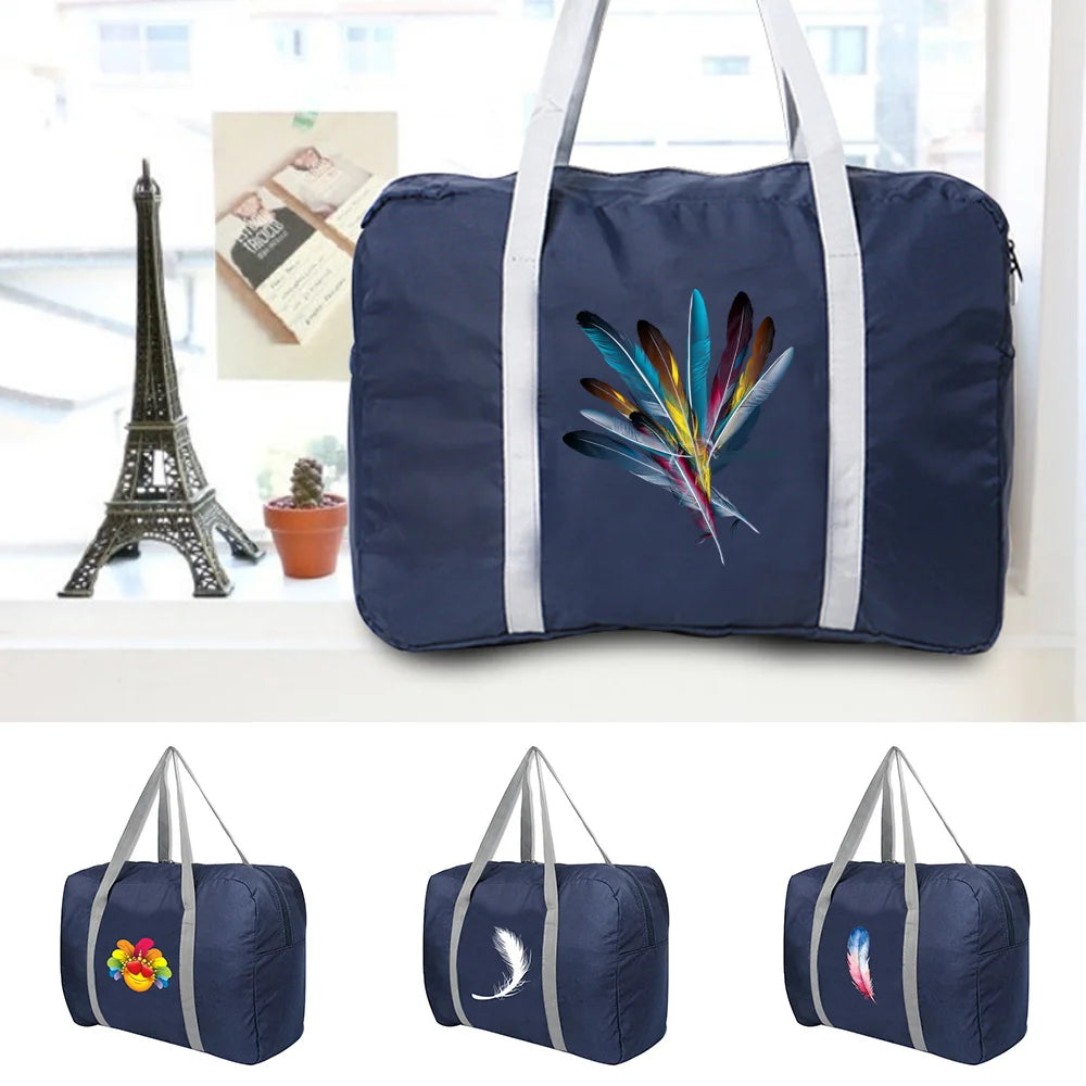 Feather Printed Duffle Bag Unisex Storage Bags Foldable Clothes Organizers