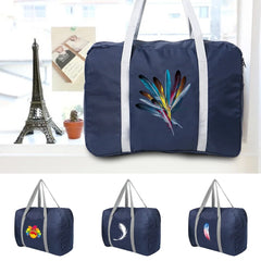 Feather Printed Duffle Bag Unisex Storage Bags Foldable Clothes Organizers