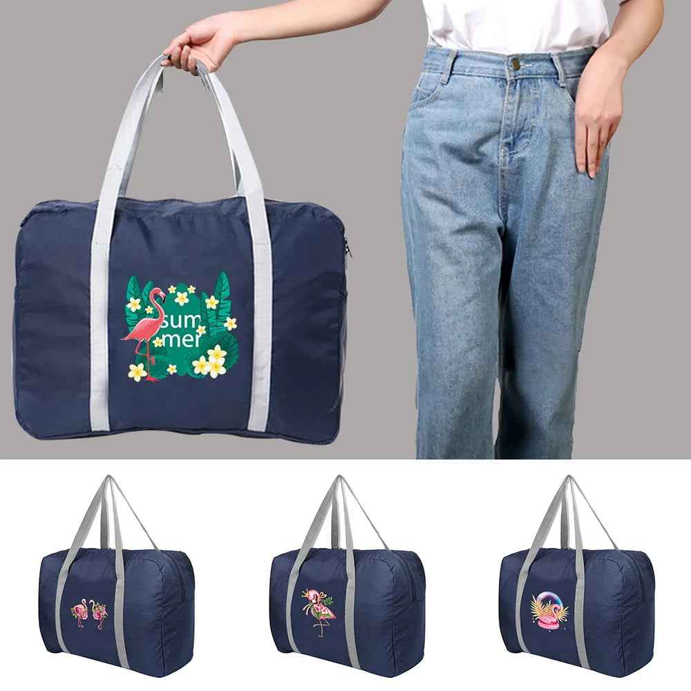 Large Capacity Flamingo Printed Duffle Bag Unisex Storage Bags