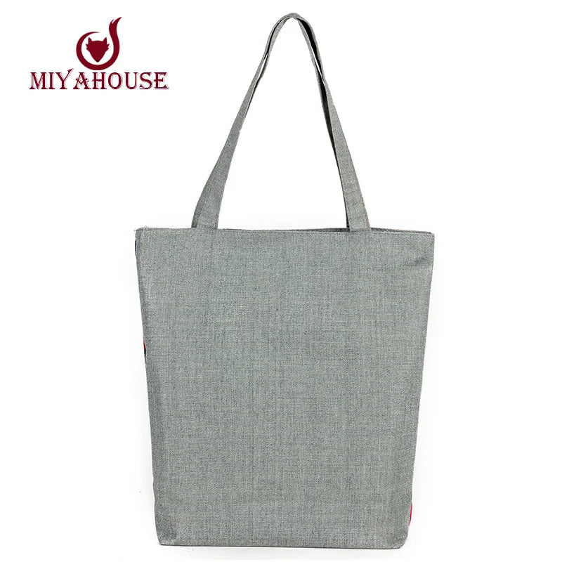 Characters Printed Canvas Tote Handbags Daily Use Canvas Shopping Bag