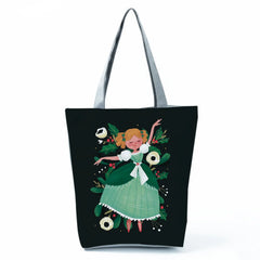 Characters Printed Canvas Tote Handbags Daily Use Canvas Shopping Bag