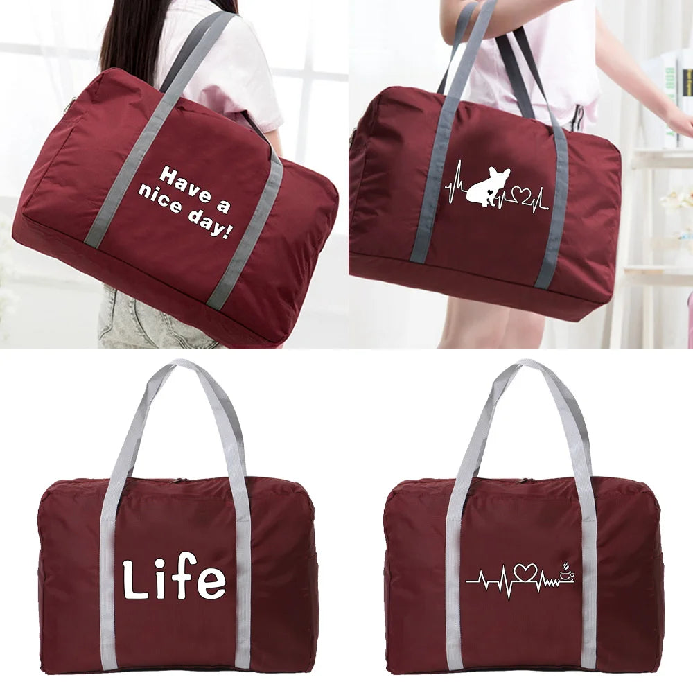 Large Capacity Foldable Food Series Printed Travel Bag Clothes Organizers Bag