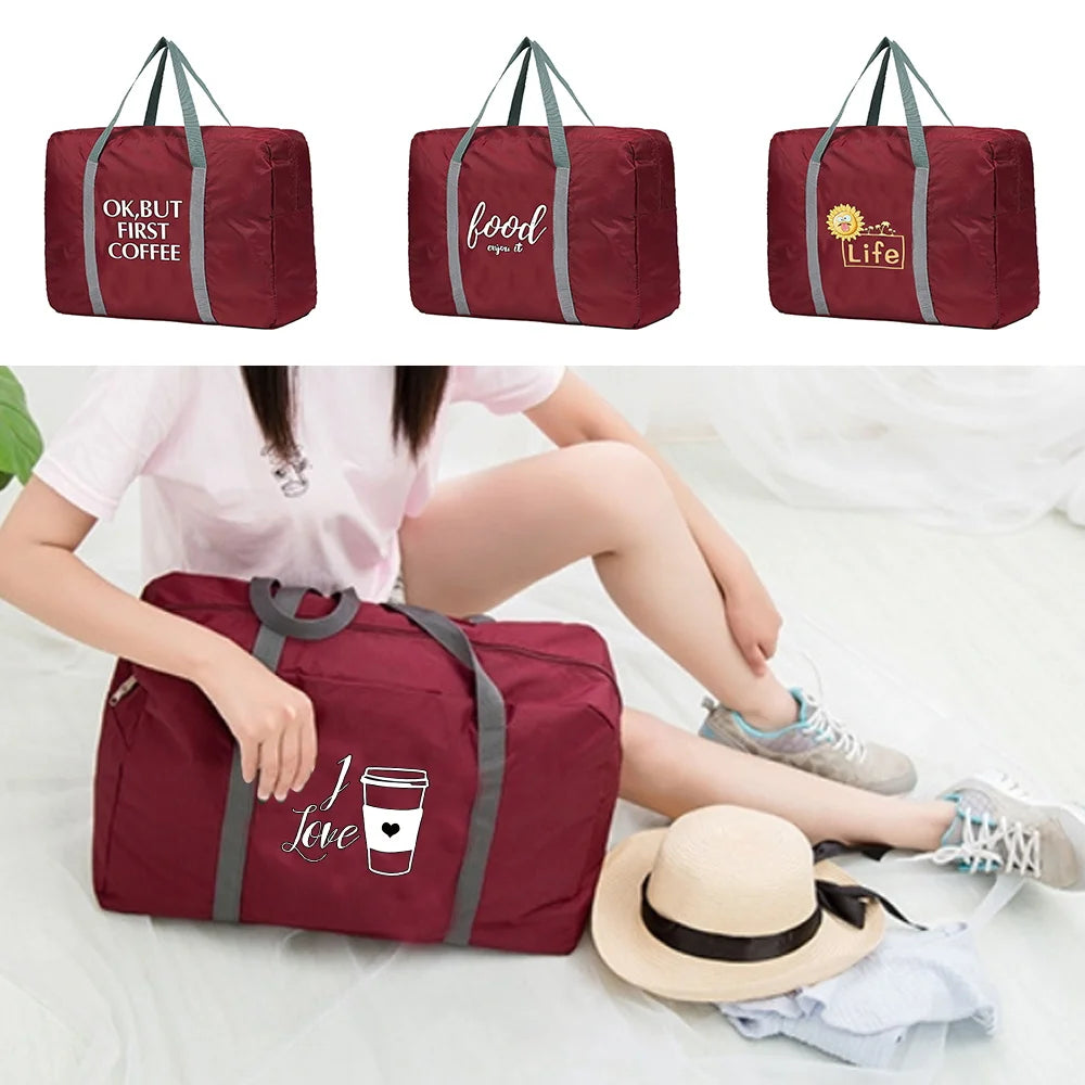 Food Pattern Duffle Bag Large Capacity Foldable Travel Clothes Organizers