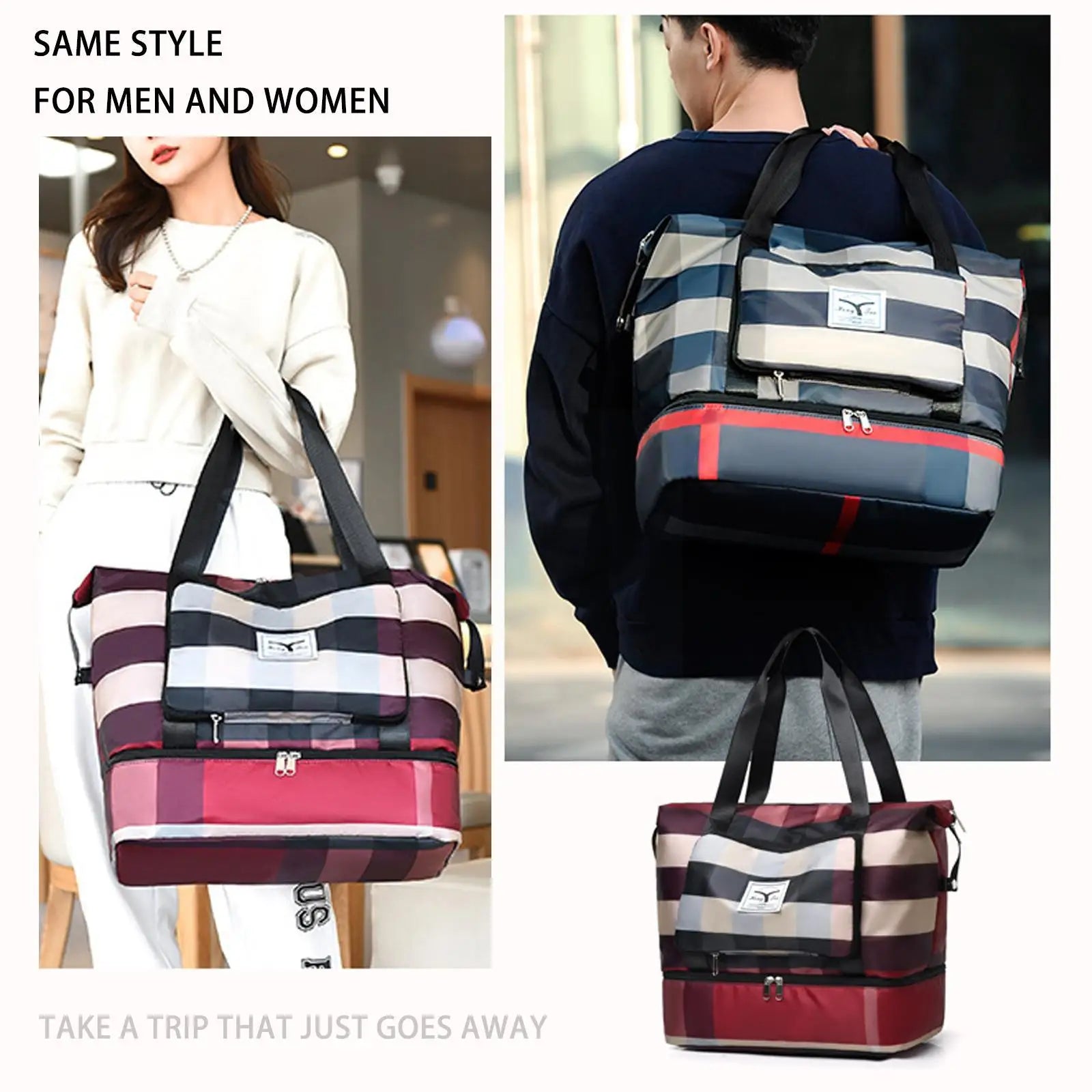 Large Capacity Foldable Travel Bag Dry Wet Separated Bag Lightweight