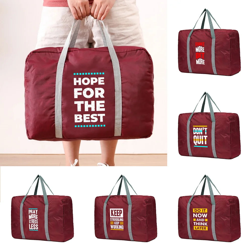 Large Capacity Foldable Travel Bag Unisex Organizers Phrase Print Series
