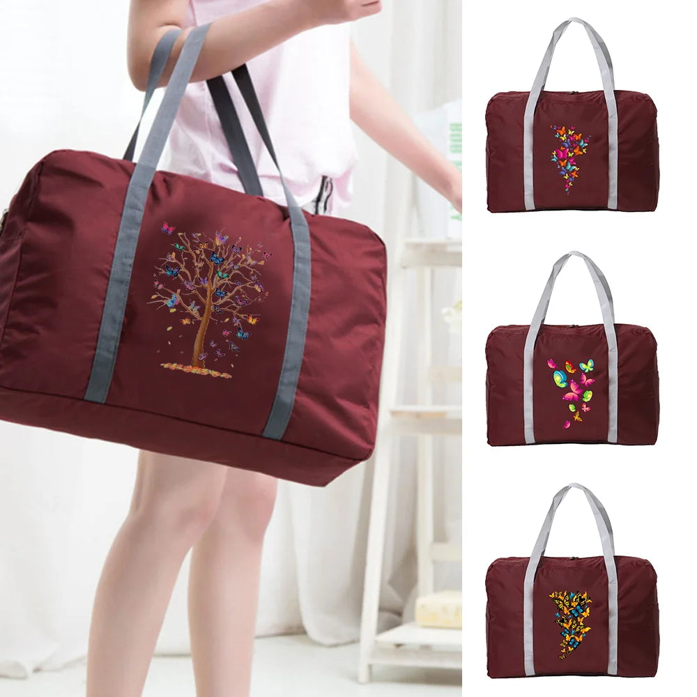 Large Capacity Butterfly Print Folding Travel Bag Tote Carry On Luggage