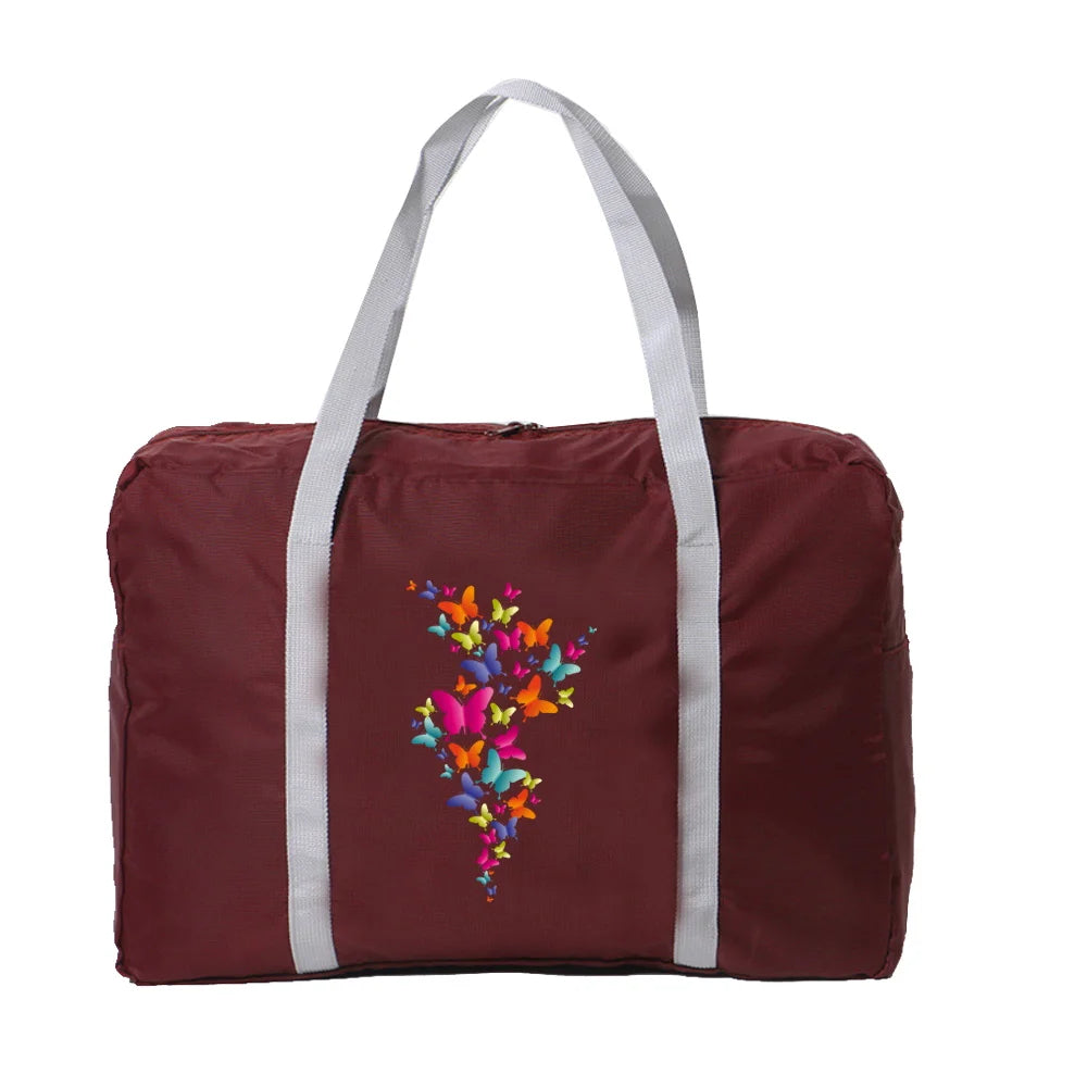 Large Capacity Butterfly Print Folding Travel Bag Tote Carry On Luggage