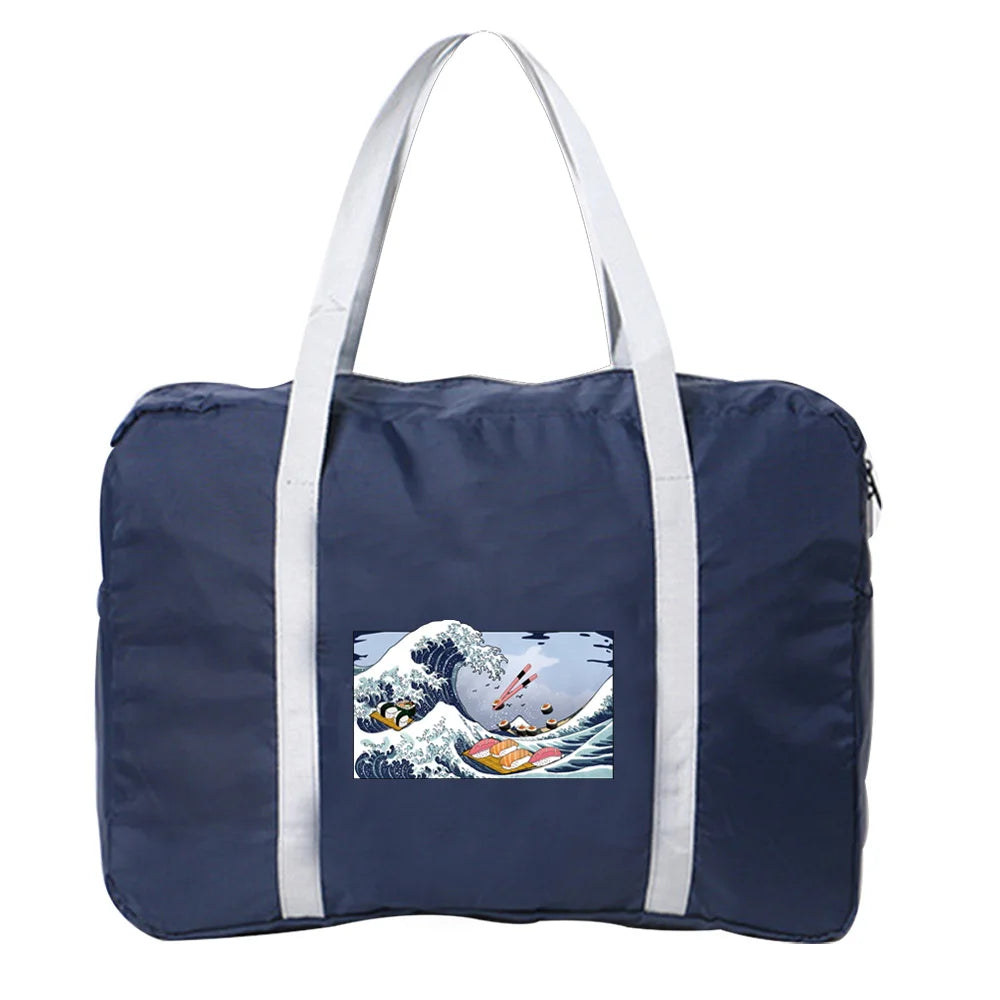 Large Capacity Folding Bag Travel Bag Tote Carry on Luggage Wave Print