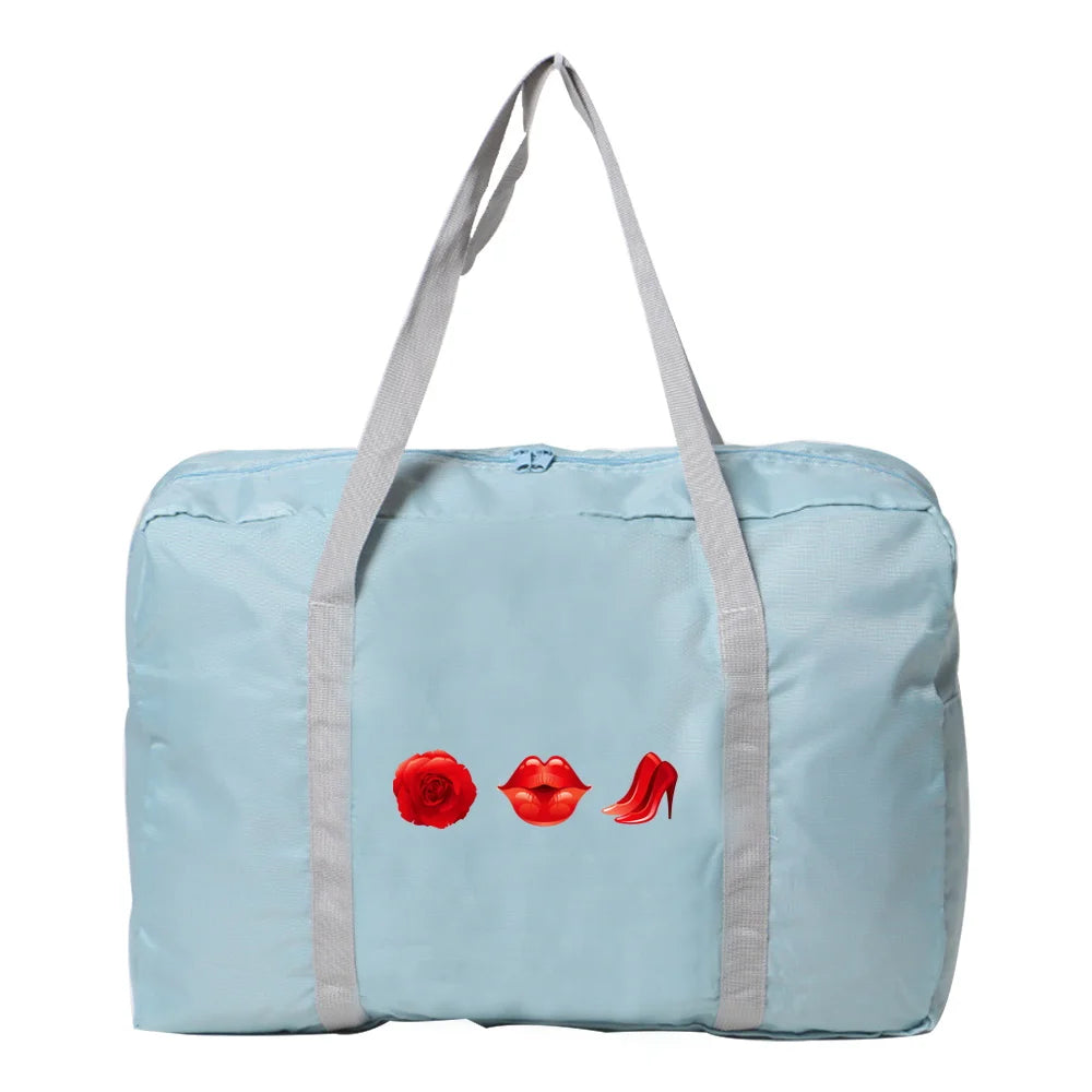 Large Capacity Folding Travel Bag Mouth Print Luggage Tote Handbag