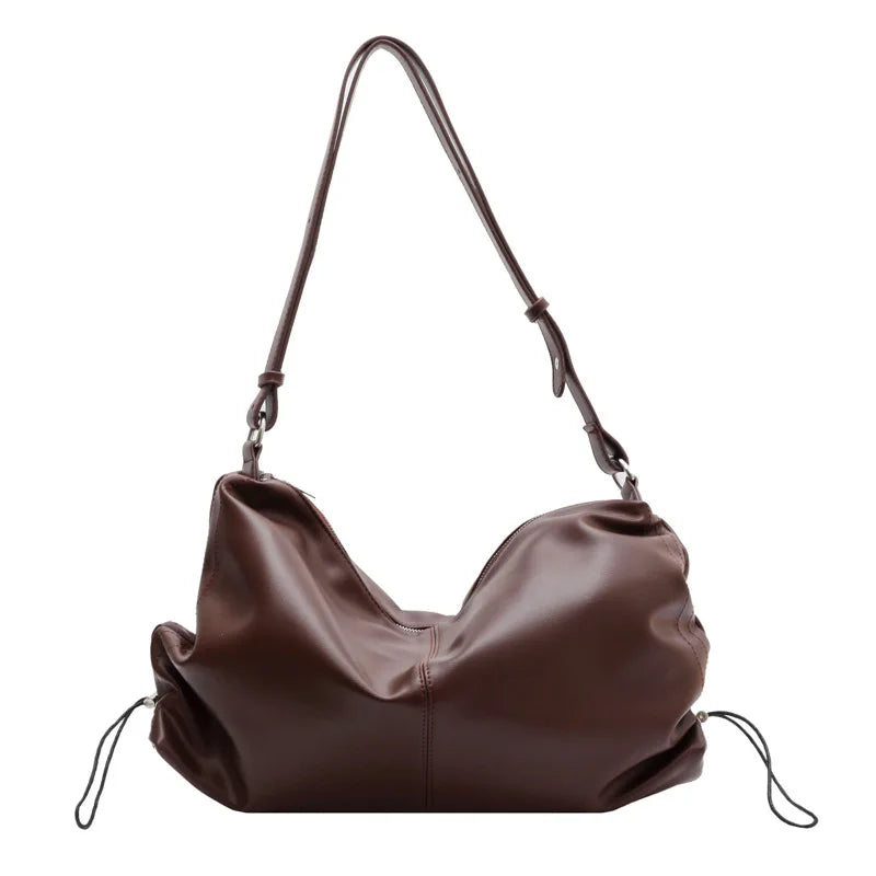 Large Capacity PU Leather Shoulder Bag French Messenger Tote Bag
