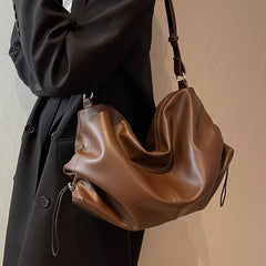 Large Capacity PU Leather Shoulder Bag French Messenger Tote Bag