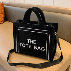 Large Capacity Plush Shoulder Bag for Women Textured Tote Messenger Bag