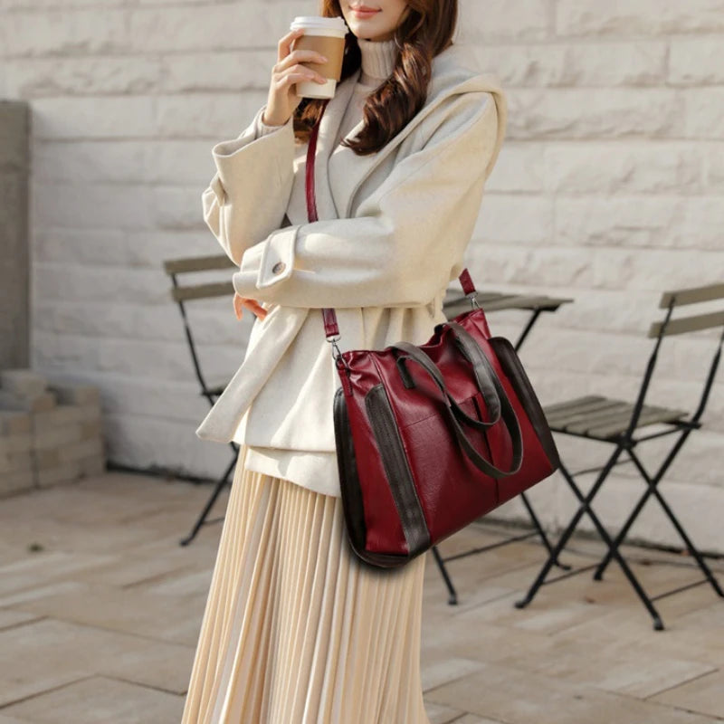 Large Capacity Soft Leather Bucket Bag Crossbody Tote Satchel Handbag