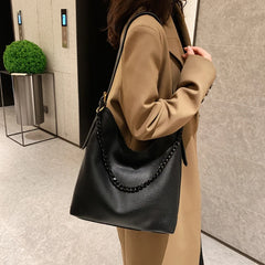 Large Capacity High Shoulder Bags Thick Chain Handbags PU Leather