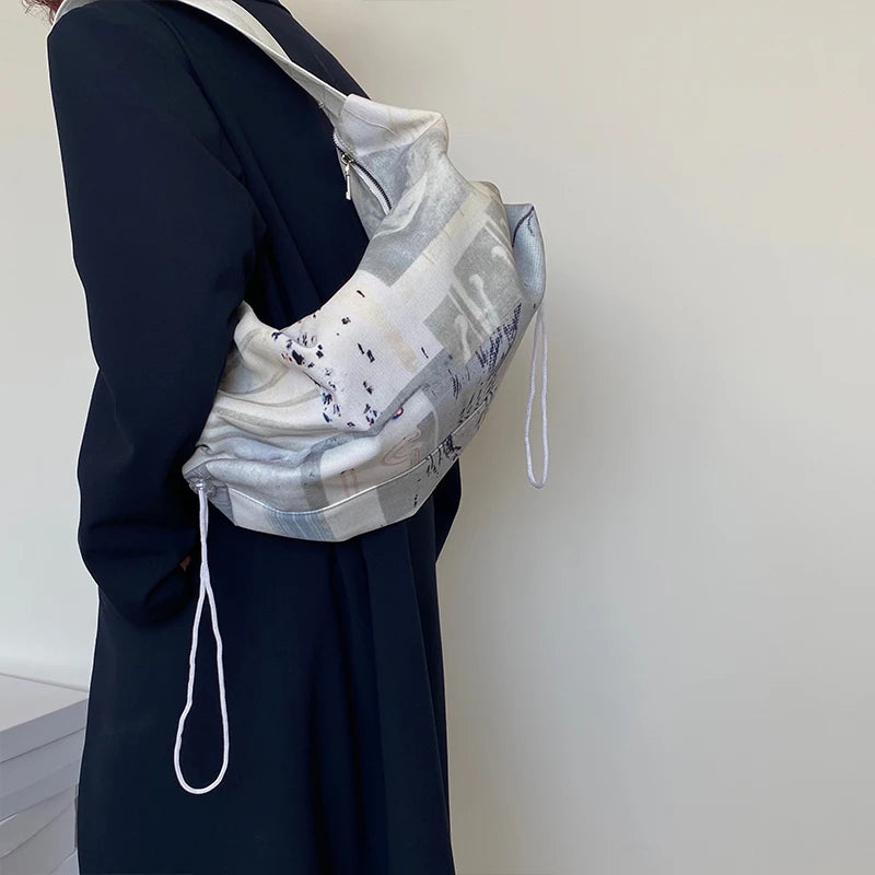 Large Capacity Ladies Drawstring Underarm Bags Women Canvas Shoulder Bag