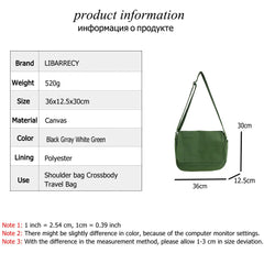 Large Capacity Canvas Shoulder Bag Women Student School Bags