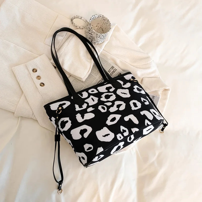 Large Capacity Leather Tote Bag for Women Printed Pattern Ladies Shoulder Bag