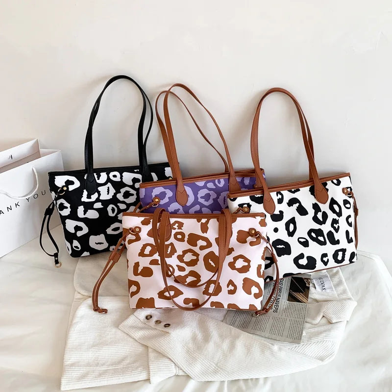 Large Capacity Leather Tote Bag for Women Printed Pattern Ladies Shoulder Bag