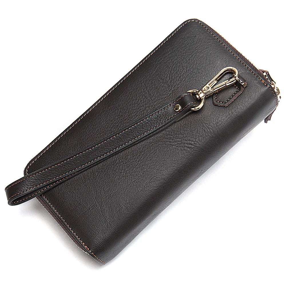 Large Capacity Men's Wallet Double Zipper Vintage Leather Clutch Wallets