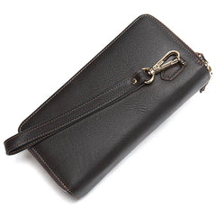 Large Capacity Men's Wallet Double Zipper Vintage Leather Clutch Wallets