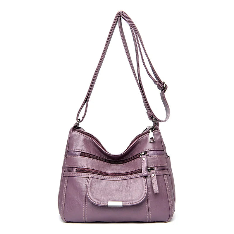 Retro Shoulder Bag Multi-Pocket Handbag Solid Color