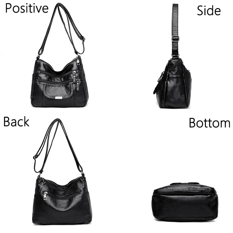 Retro Shoulder Bag Multi-Pocket Handbag Solid Color